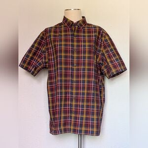 Duluth Trading Co Short-Sleeve Plaid Button-Down Shirt - Navy, Red, Mustard